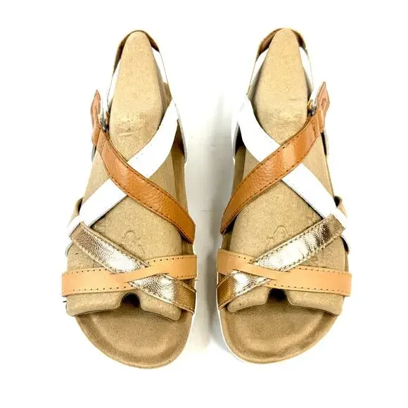 Earth Women's Sterling  Sandals Size 6W COLOR:COGNAC/GOLD MULTI LEATHER NWT - Picture 4 of 9
